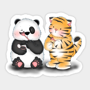 Panda And Cat Paint Their body Sticker